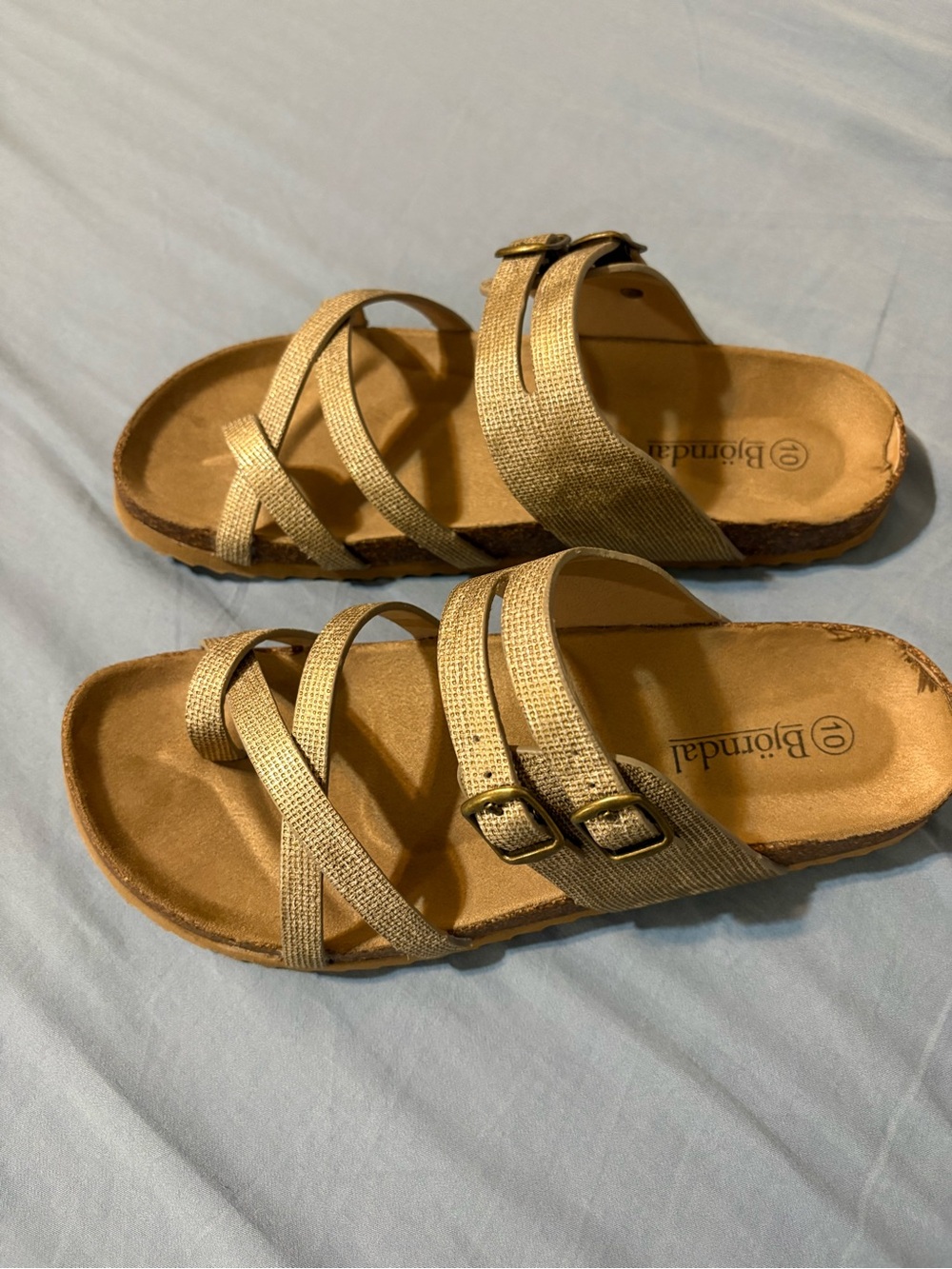 Bjorndal Metallic Gold Crisscross Slide Sandals